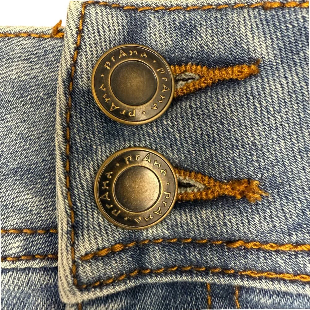 Prana Blue Denim Mini Skirt with Front Zip Pockets